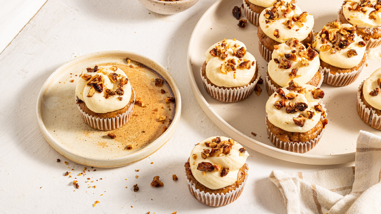 carrot cake cupcakes on plate