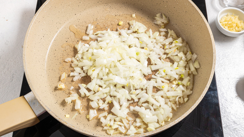 Chopped onion in skillet