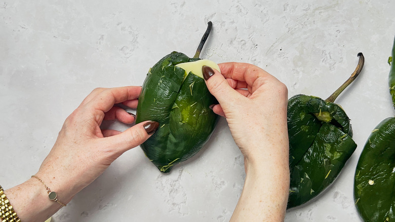 stuffing peppers with cheese