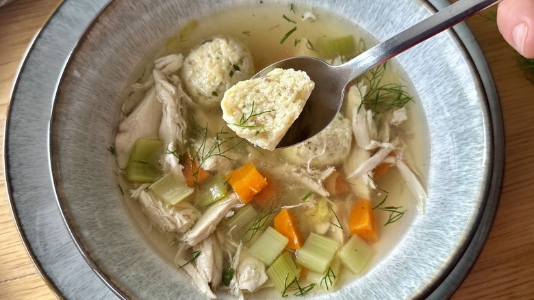 Eating matzo ball soup