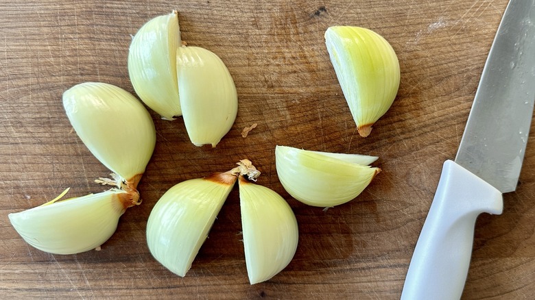 Cut onions on cutting board