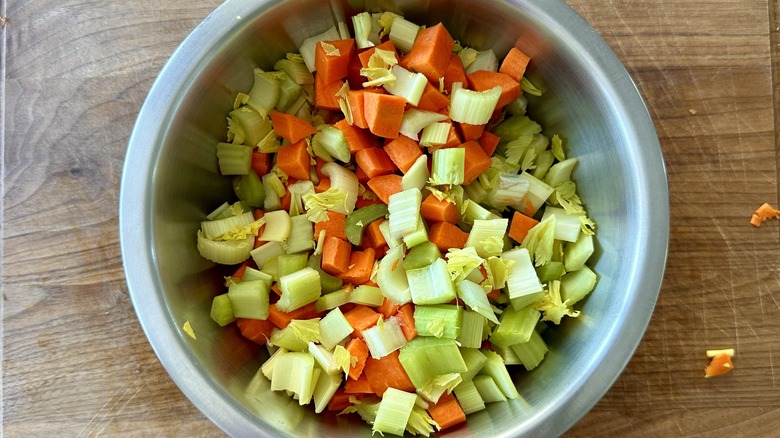 Chopped carrots and celery in bowl