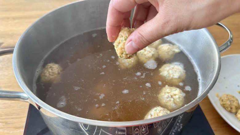 Cooking matzo balls in stock