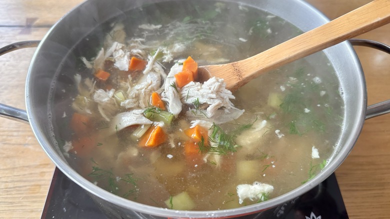 Chicken soup in pot