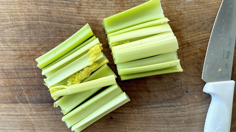 Chopped celery on cutting board