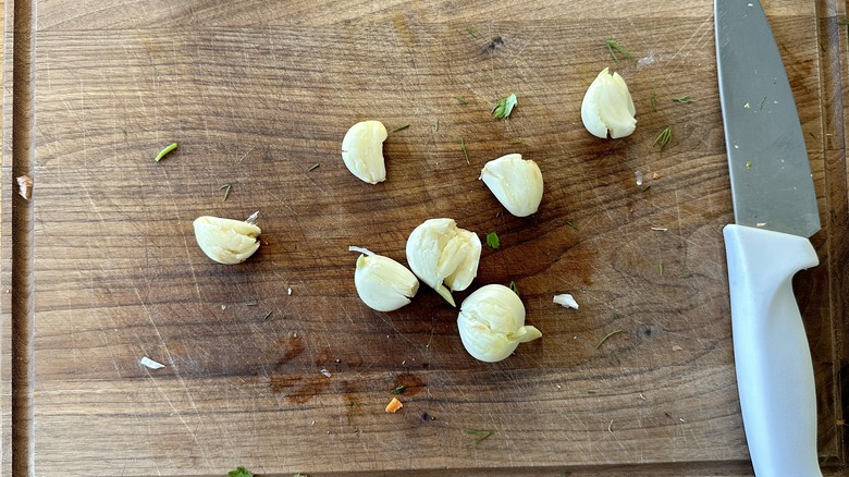 Chopped garlic on cutting board