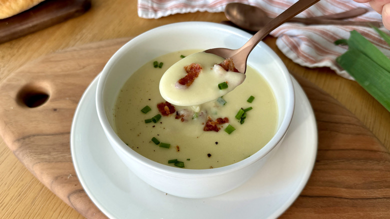 Spoonful of potato leek soup