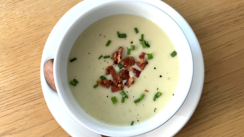 Potato leek soup in bowl