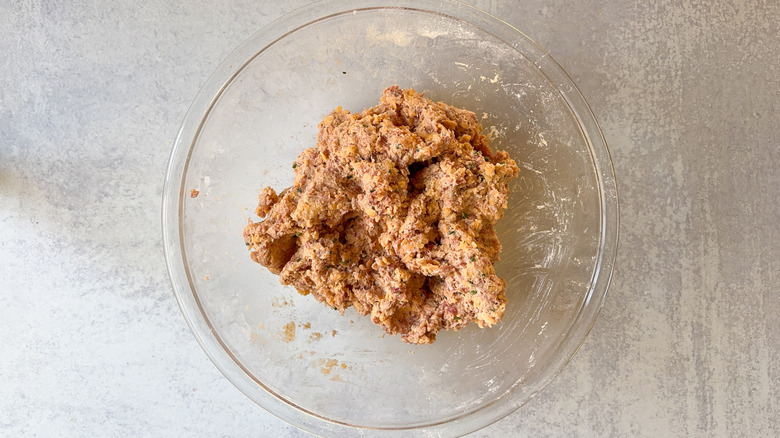 Classic sausage ball meat mixture in glass bowl