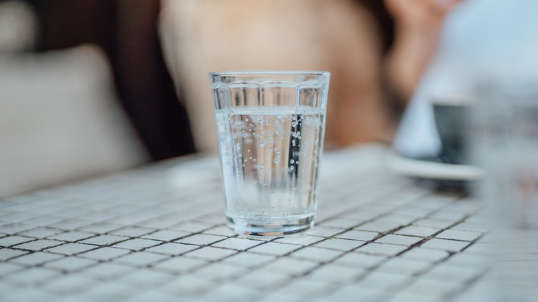 A glass of sparkling water