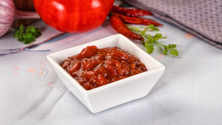 ketchup salsa in dish
