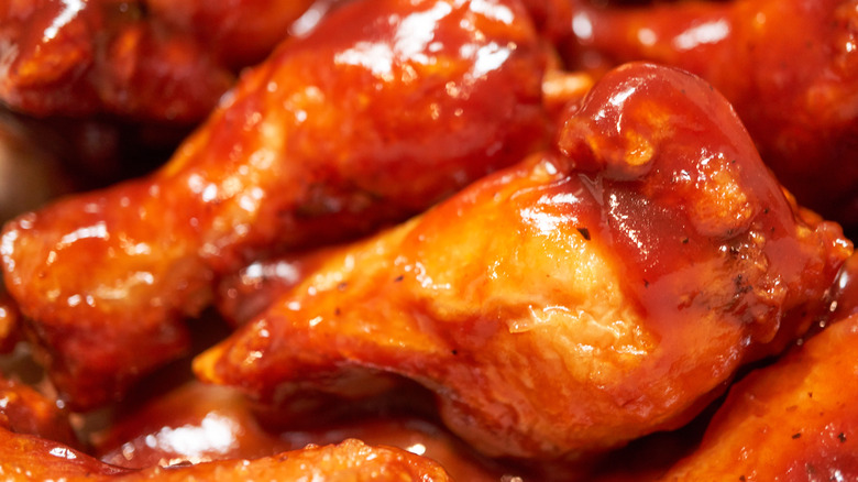 close-up of saucy chicken