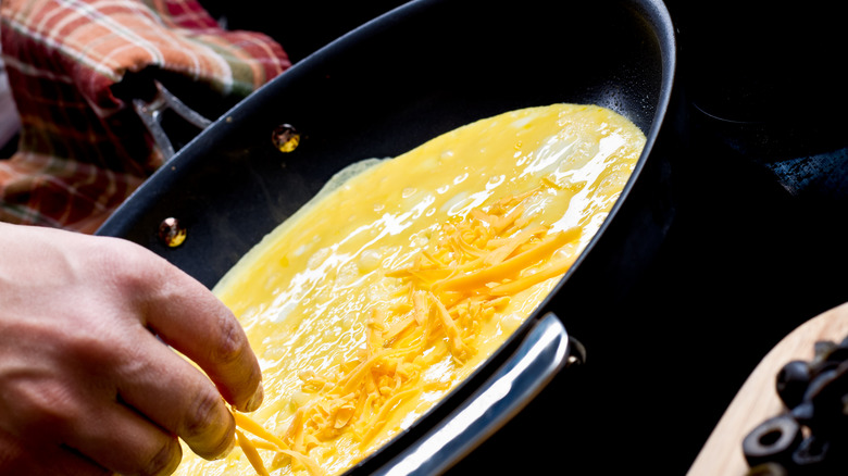 Cheese omelet in pan