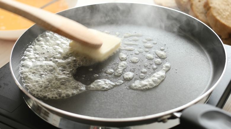 Butter sizzling in pan