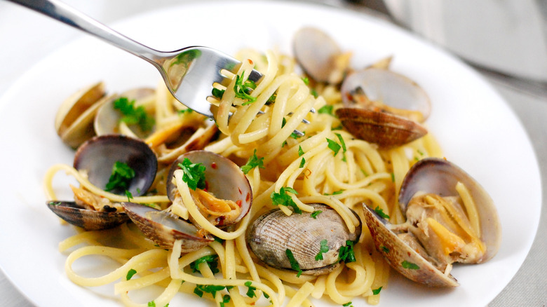 Plate of pasta and clams