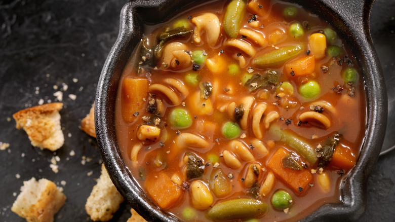 Pasta in vegetable soup