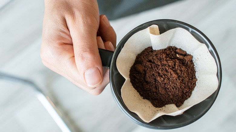 ground coffee in a pour over