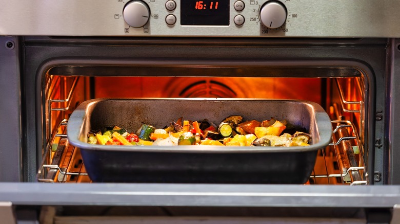 convection oven with roasted vegetables