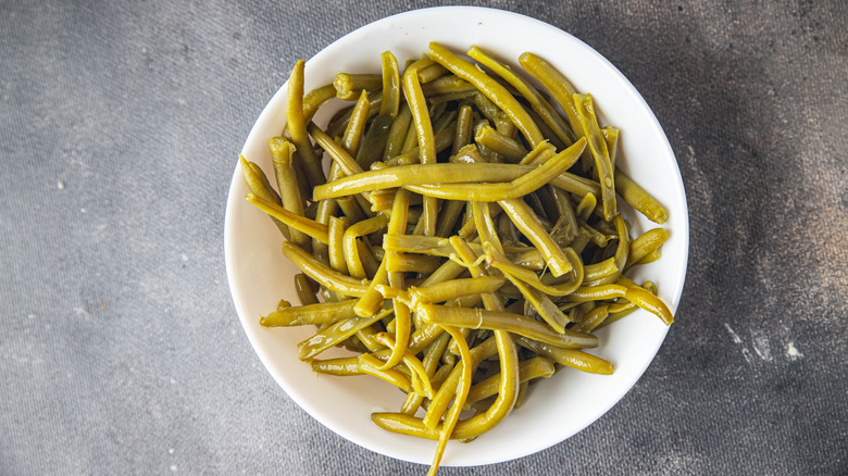 Close-up of canned green beans