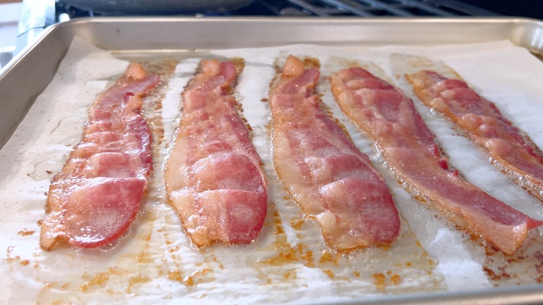 Bacon cooking in oven