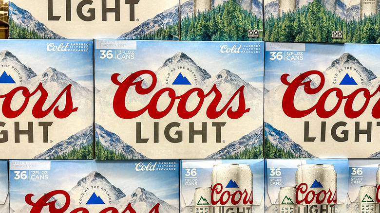 Stacks of packs of Coors Light beer