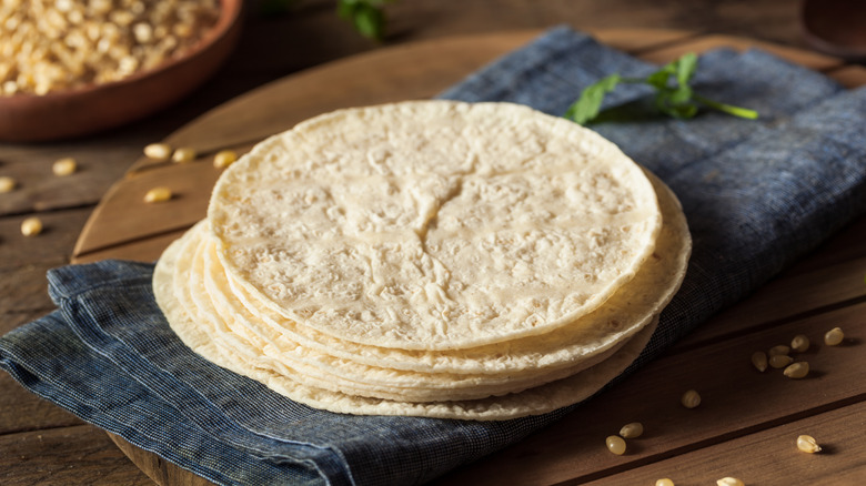 Pile of white corn tortillas