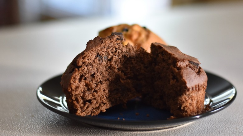 Costco chocolate muffin on plate