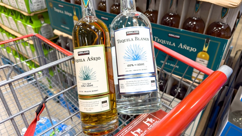 Kirkland tequila bottles in cart