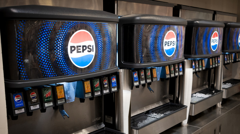 Soda fountain machines with Pepsi logo on them