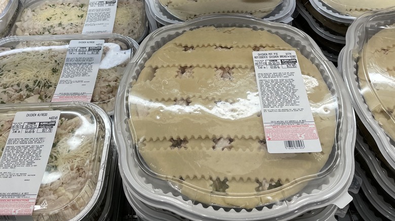 pre-made chicken pot pie and chicken alfredo at Costco