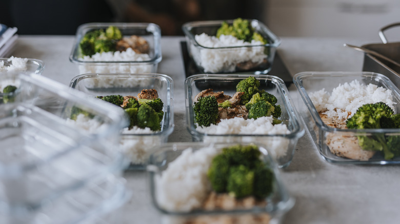 Beef and broccoli in meal prep containers