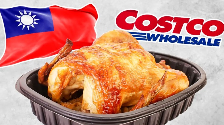 Rotisserie chicken with Taiwanese flag, Costco logo