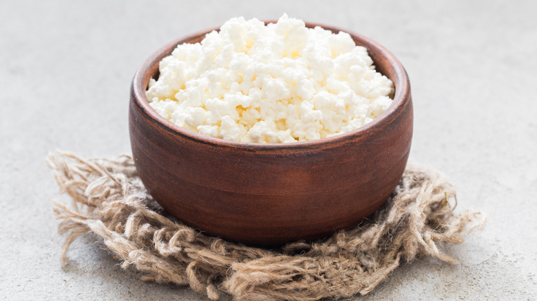 Plain cottage cheese in a bowl