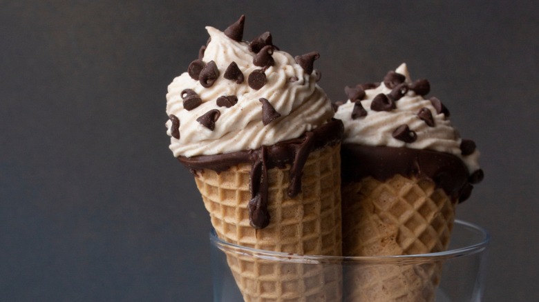 Cannoli in sugar ice cream cones rather than standard shells