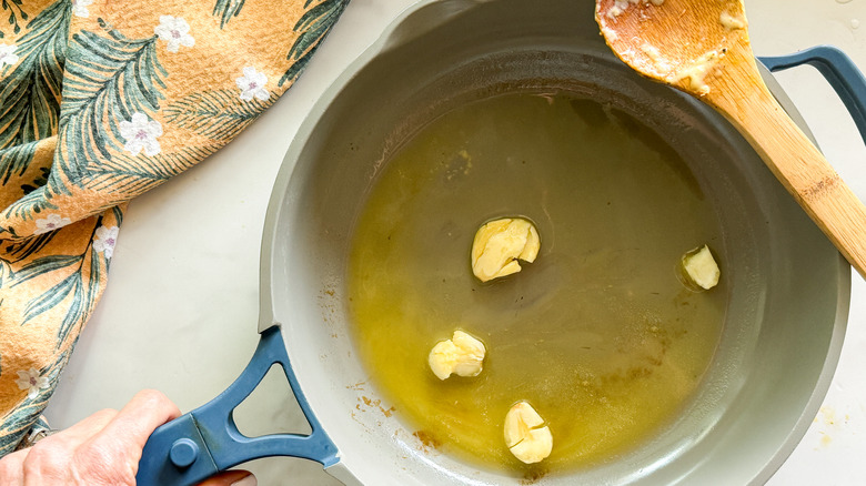 garlic and butter in pan