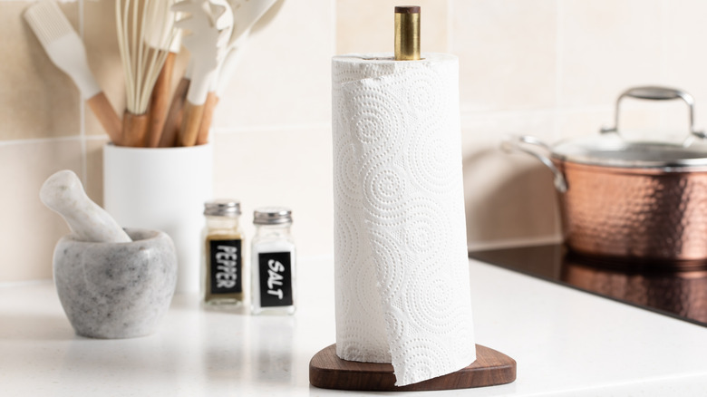 Paper towels on kitchen counter