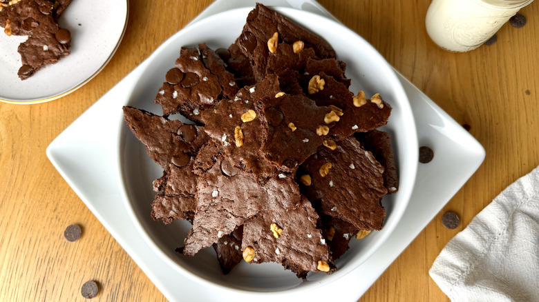 Crispy chocolatey brownie brittle in bowl