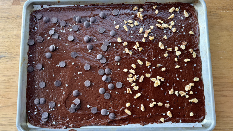 Brownie brittle in pan before baking