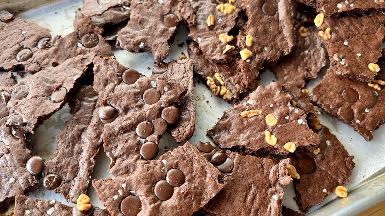 Brownie brittle shards in pan