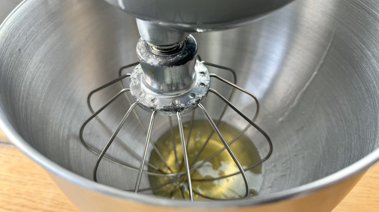 Egg whites in stand mixer with whisk attachment