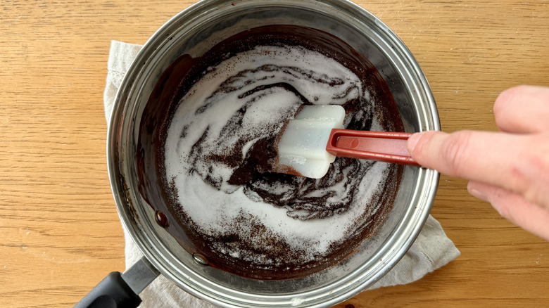 Stirring chocolate mixture