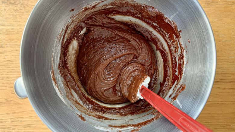 Folding chocolate brownie brittle batter