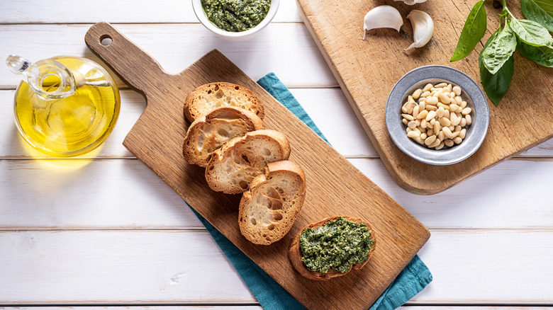 Italian toasts on a bread board