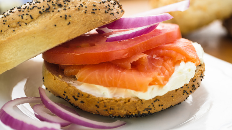 Lox and cream cheese on a bagel