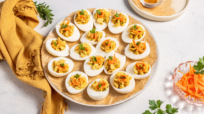 Plate with curried deviled eggs