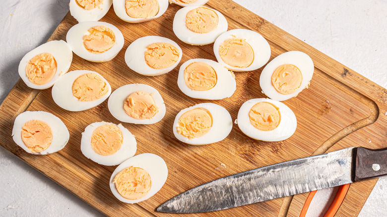 Sliced eggs in half