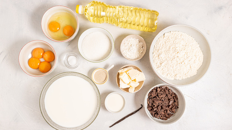 Ingredients for custard-filled Boston cream donut