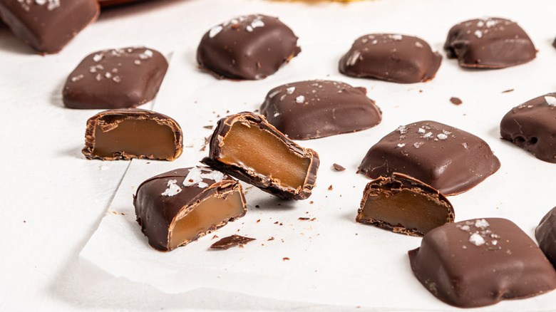 chocolate caramels whole and sliced