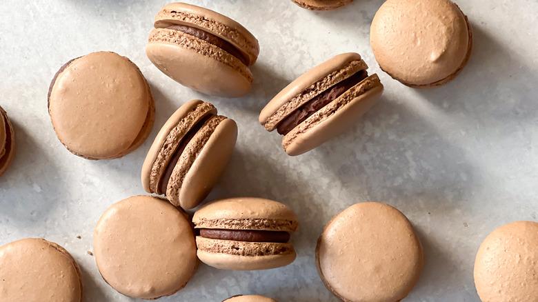 delicate, decadent chocolate macarons on table