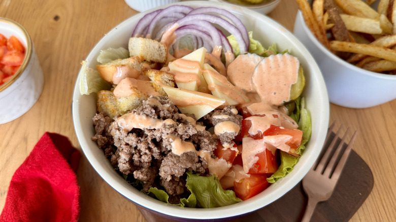 Deluxe cheeseburger bowls